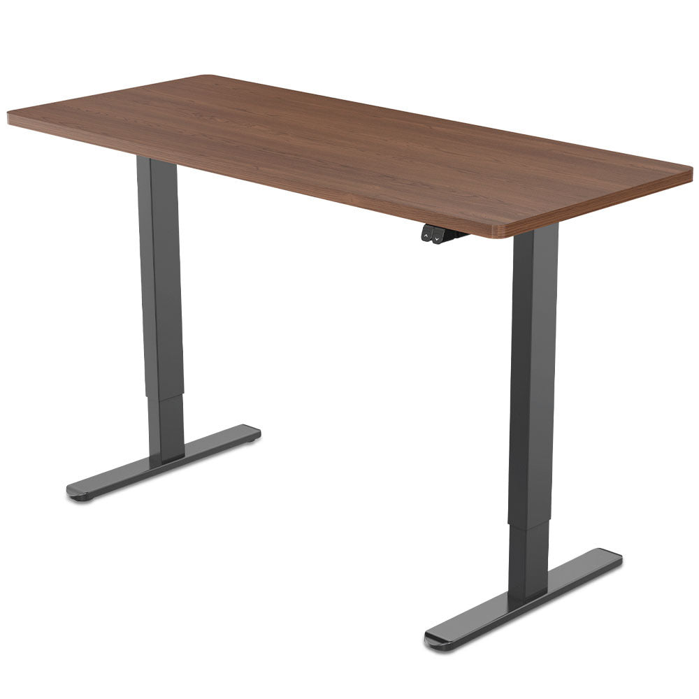 Fortia Sit To Stand Up Standing Desk, 120x60cm, 72-118cm Electric Height Adjustable, 70kg Load, Walnut Style/Black Frame