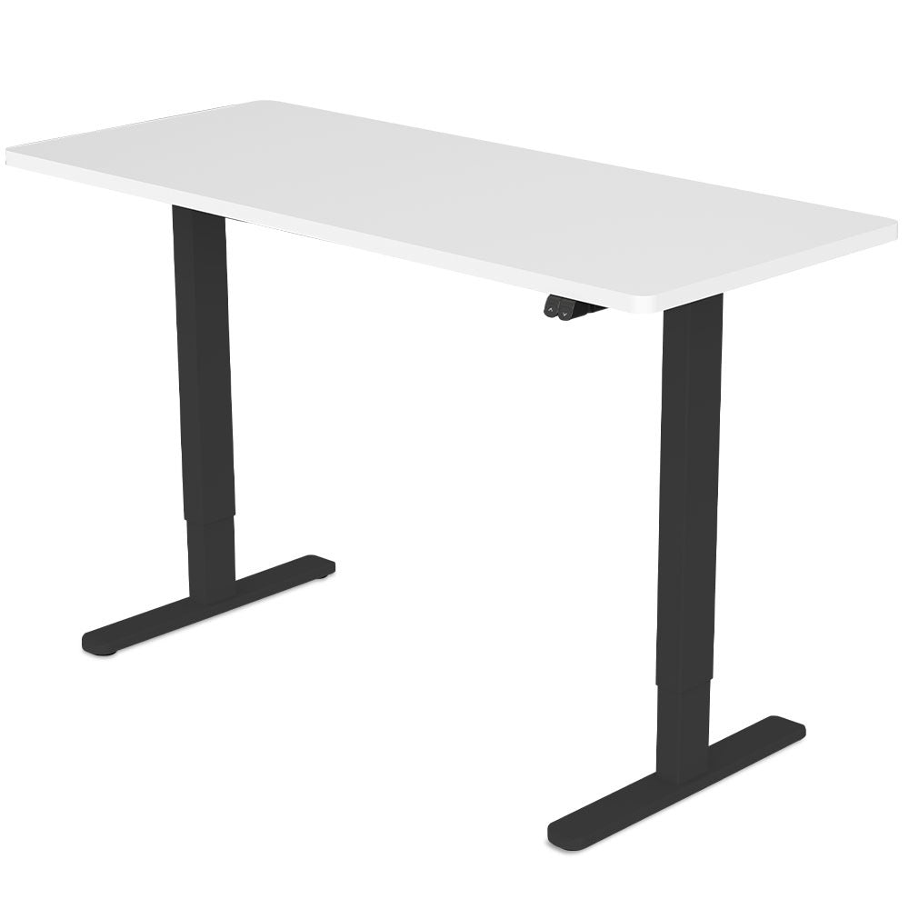 Fortia Sit To Stand Up Standing Desk, 140x60cm, 72-118cm Electric Height Adjustable, 70kg Load, White/Black Frame