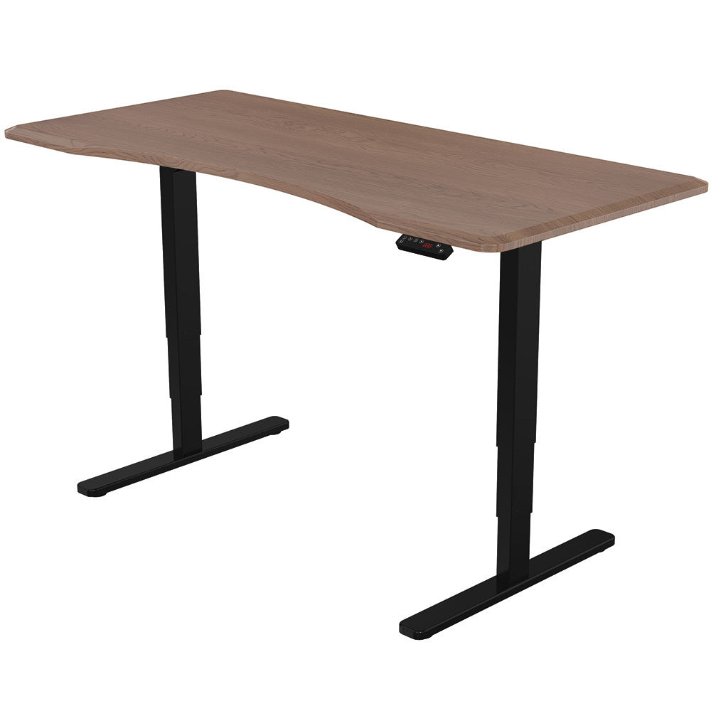 Fortia Sit To Stand Up Standing Desk, 150x70cm, 62-128cm Electric Height Adjustable, Dual Motor, 120kg Load, Arched, Walnut Style/Black Frame
