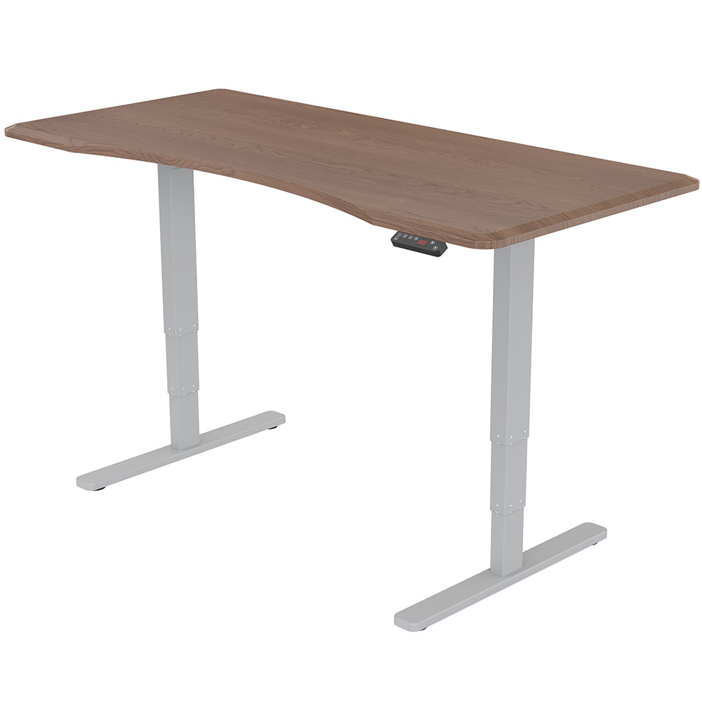 Fortia Sit To Stand Up Standing Desk, 150x70cm, 62-128cm Electric Height Adjustable, Dual Motor, 120kg Load, Arched, Walnut Style/Silver Frame