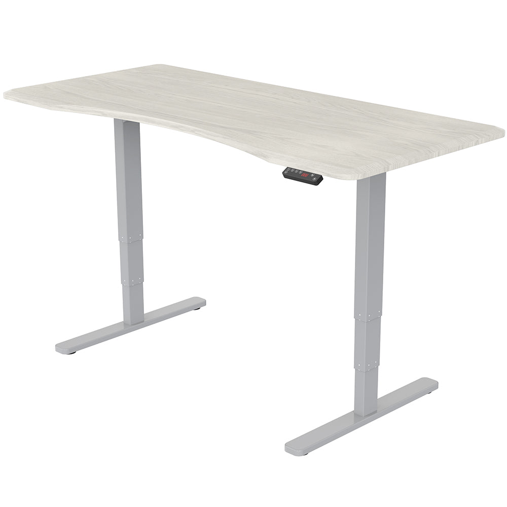 Fortia Sit To Stand Up Standing Desk, 150x70cm, 62-128cm Electric Height Adjustable, Dual Motor, 120kg Load, Arched, White Oak Style/Silver Frame