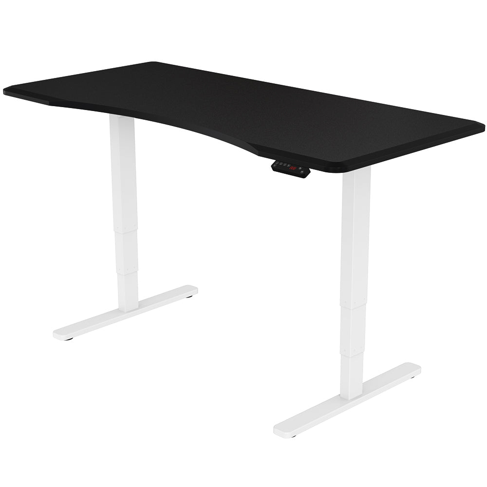 Fortia Sit To Stand Up Standing Desk, 150x70cm, 62-128cm Electric Height Adjustable, Dual Motor, 120kg Load, Arched, Black/White Frame