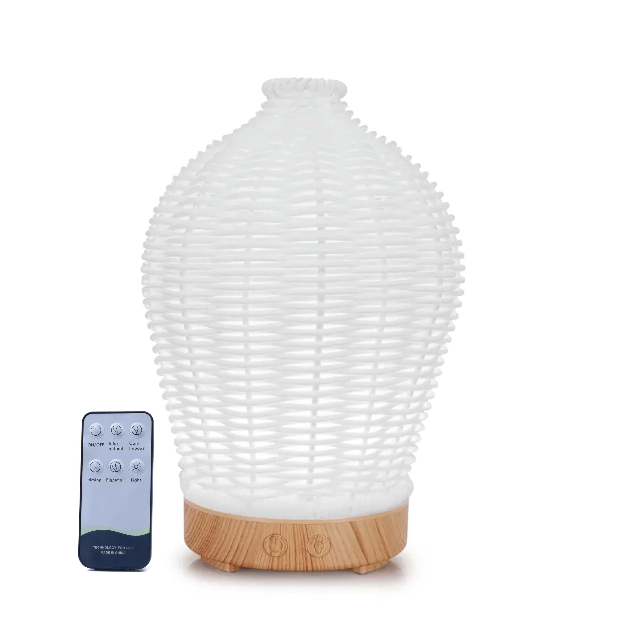 Essential Oil Aroma Diffuser and Remote - 100ml Rattan White Mist Humidifier