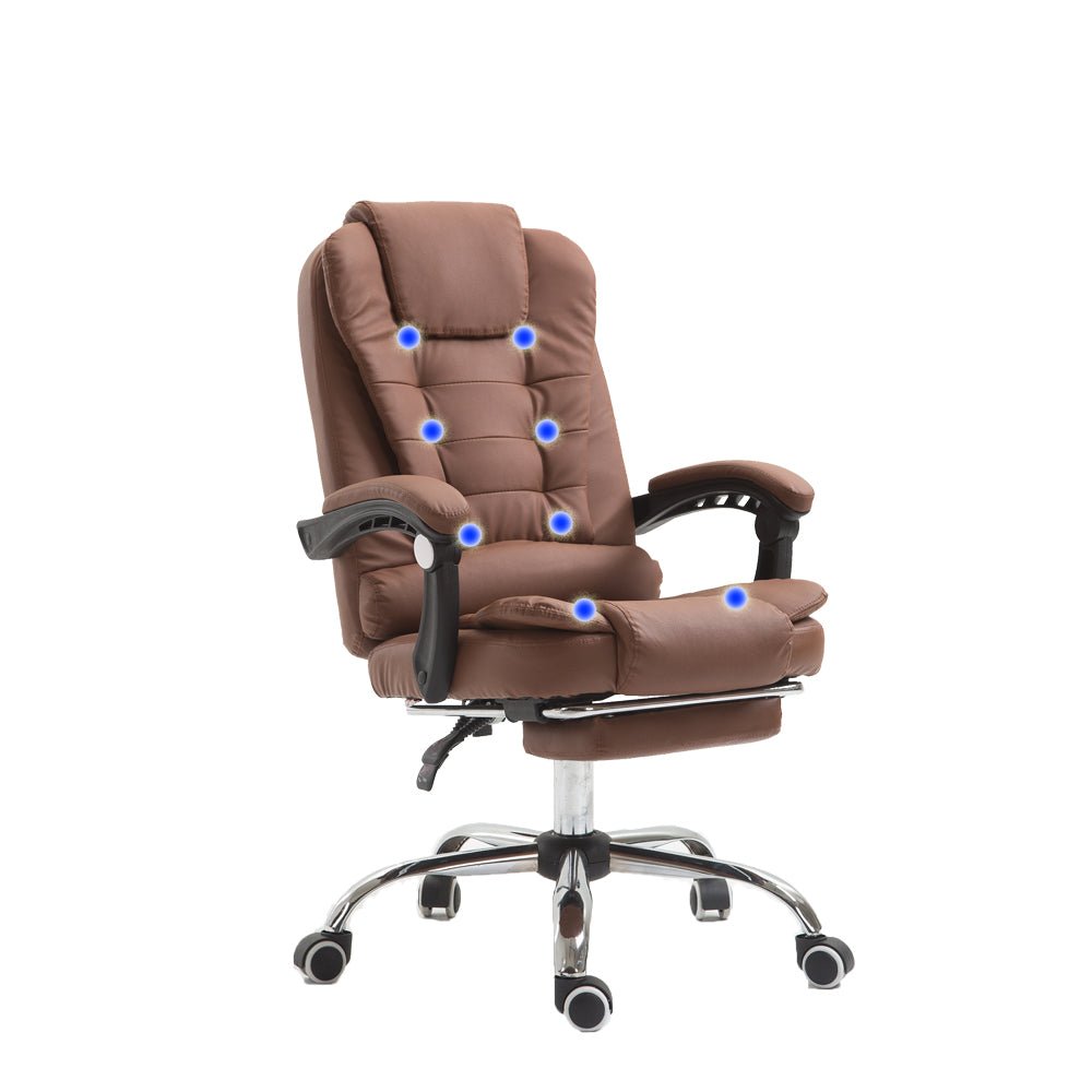 8 Point Massage Chair Executive Office Computer Seat Footrest Recliner Pu Leather Amber